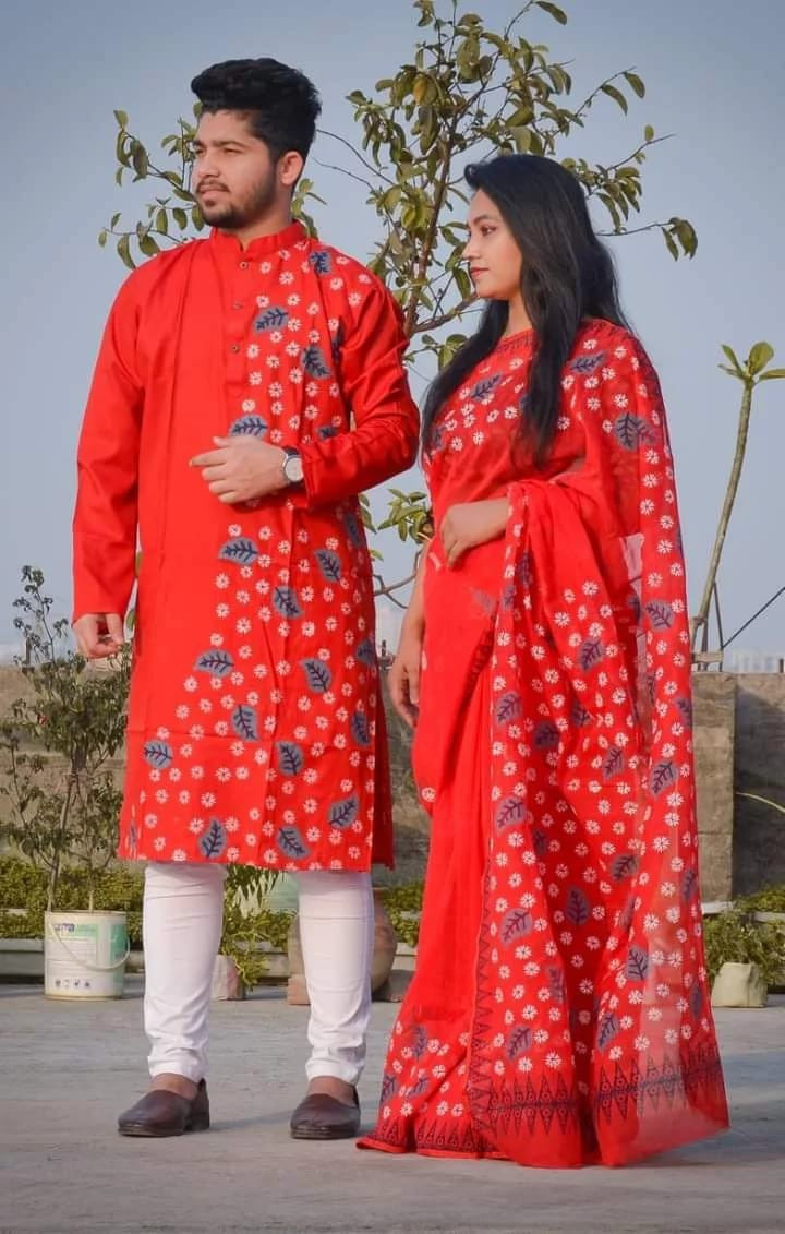 Dhupian Saree + Punjabi  (Couple set)